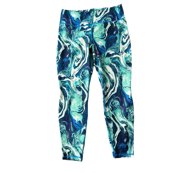Patagonia Centered Tights Crop Womens Size Large Blue Swirl Stretch Yoga Pocket - Picture 1 of 6